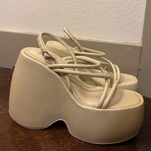 Naked Wolfe Cream Strappy Platform Wedge Sandals